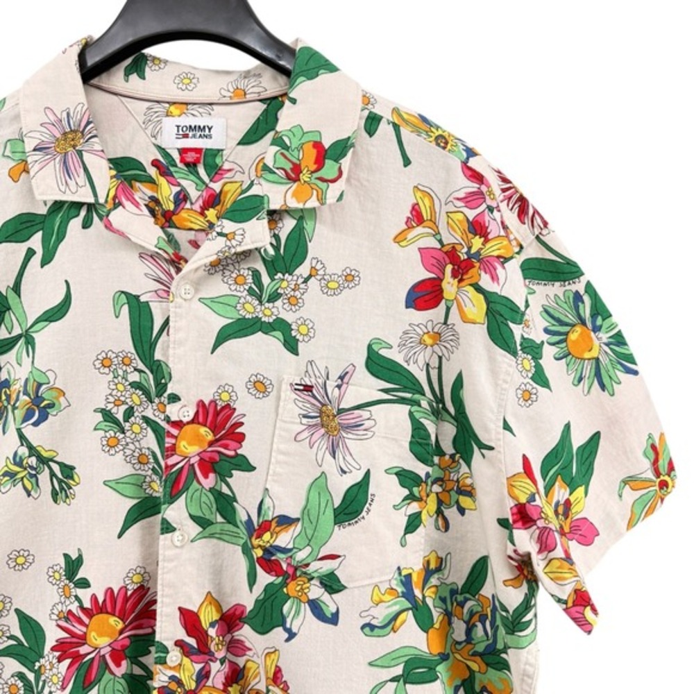 Tommy Jeans Floral Button Down Mens 3XL/XXXL Pre-Owned Cream Linen Blend Shirt